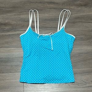 Lands End 12 Tankini Swim Top Blue White Bow Strappy Shelf Bra Retro Stretch